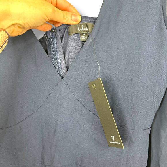 Lulus NWT Tier Elegance Navy Long Sleeve V-Neck Chiffon Tiered Maxi Dress Medium - Picture 9 of 10